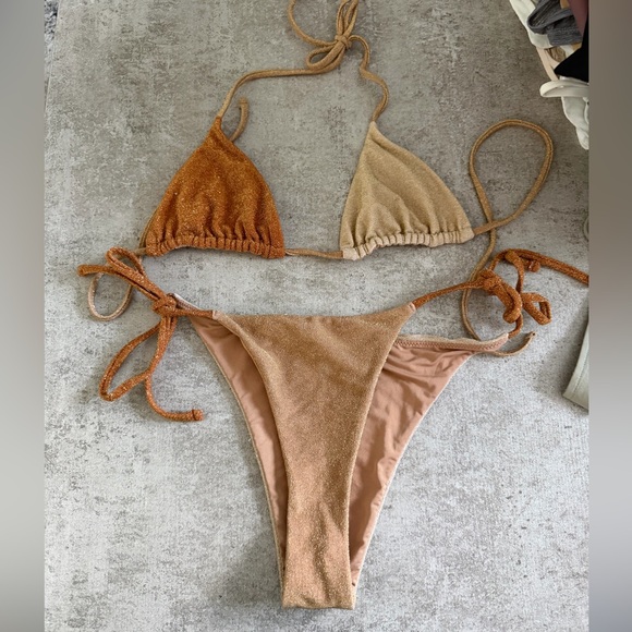 aerie Other - aerie Two-Tone Shimmery Triangle Bikini in Rust & Sand